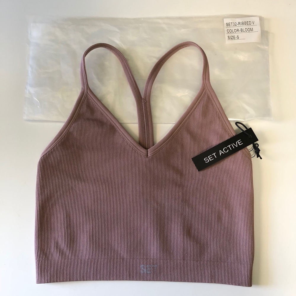 NWT Set Active Ribbed V Sports Bra - S Bloom
